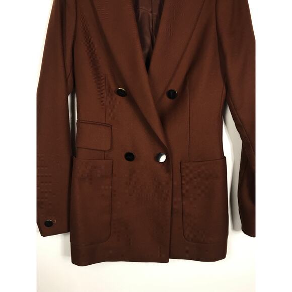 Reiss Finley Double Breasted Textured Twill Rust Brown Blazer Womens Office Work - Picture 5 of 15